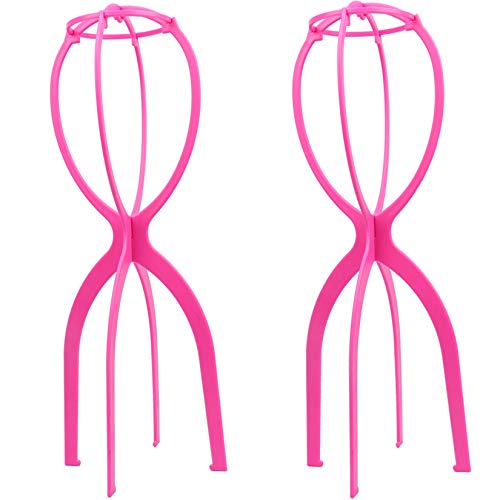 Wig Stands Holder 19.7 Inches Portable Tall Wig Stands for All Wigs,Travel Friendly Durable Wig Holder and Foldable Display Tool (2 Packs,Pink)
