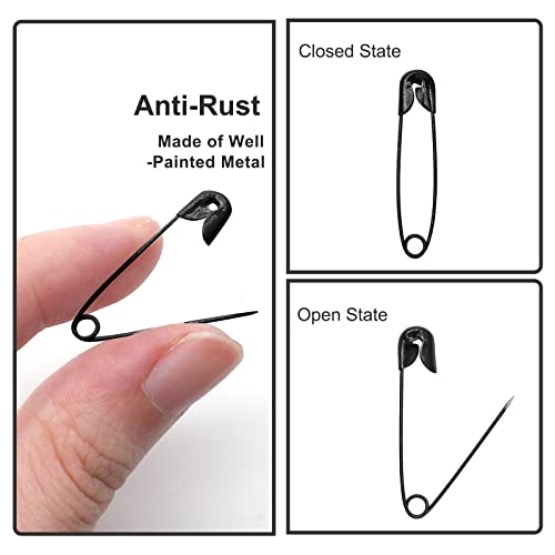 Qjaiune 100 Pcs 30mm / 1.2 Inch Heavy Duty Quilting Safety Pins, Sharp Colored Metal Pins for DIY Crafts Jewelry Baby Clothing (Black)