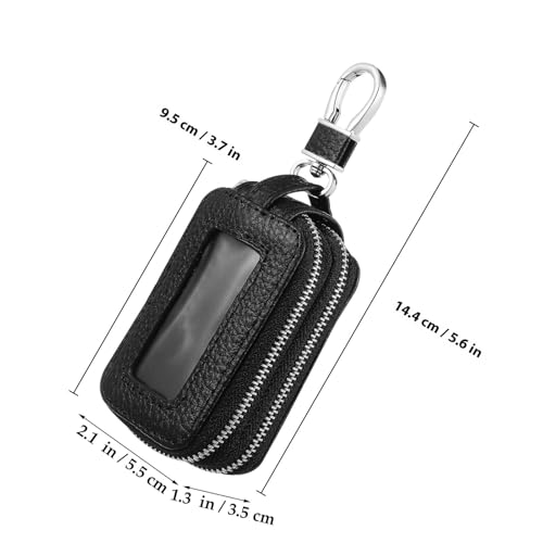 Funda de llave coche doble cremallera de PU negro con almacenamiento para identificación 2