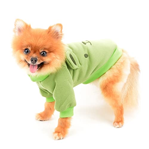 SMALLLEE_LUCKY_STORE Puppy Fleece Sweatshirt Pullover Jumper Sweater Cute Bear with Ears for Small Medium Dogs Cat Boy Girl Yorkie Chihuahua Kitten Warm Autumn Winter Clothes,Green,M - Image 2