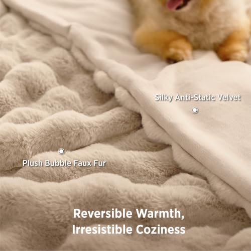 Image of Bedsure Fluffy Bubble Faux Fur Throw XL Blanket, 50 inchx70 inch, Light Beige