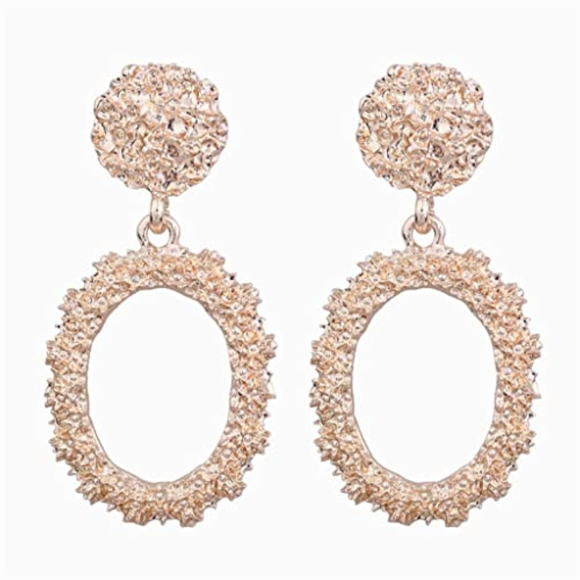 Women's Rose Gold Dangle Oval Hoop Earrings, Fashion Statement