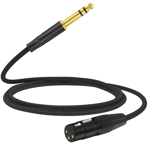 HOSONGIN XLR Female to 1/4 TRS Male Balanced Cable, 6.35mm Balanced Stereo Jack Cable with 3-Pin Connector, Nylon Braided for Live Sound, Electronic Organ, Mixers Studio Gear, 6 Feet