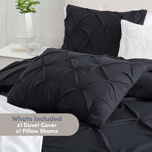 Image of Nestl Twin Duvet Cover Set Black - Soft Double Brushed Duvet Set with Button Closure & Corner Ties, 2 Piece Luxurious Pinch Pleated Duvet Cover Set 68x90 Inches with 1 Pillow Sham