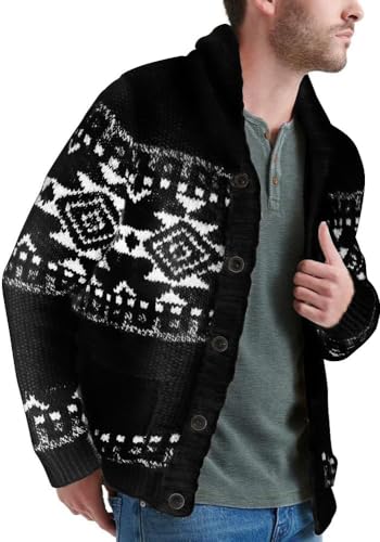 Runcati Mens Shawl Collar Cardigan Sweater Multi-Color Button Down Knitted Sweaters with Pockets2