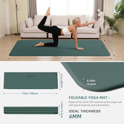 Large Yoga Mat, 75"x31" Extra Long Wide Surface, 0.24"(6MM) Ideal Thickness,Foldable & Ultra Portable for Travel Anywhere, Non-Slip Lightweight Design for Yoga, Gym, Pilates, Home Fitness - Image 3