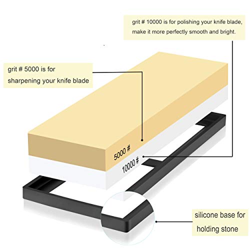 Whetstone 5000/10000 Grit Sharpening Stone, Vecu 2 Side Polishing Kit Professional Waterstone Sharpener For Kitchen Cutlery And Outdoor Blades Polishing Tools, Waterstone Rubber Stone Holder Included #TOP1