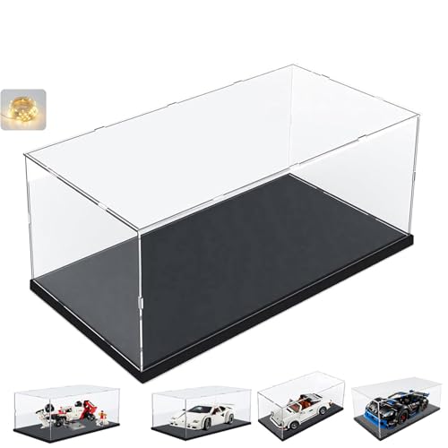 Thickened Clear Acrylic Display Case for Lego 10295 10337 10330 10353 76450 42176 43268 42170 42160 10300 Collectibles 1/18 Rc Car, Transparent Box Dustproof with Light, Black Inside 15.7x7.9x7.9in