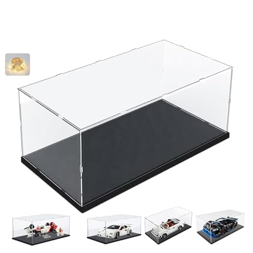 ELEpure Thickened Clear Acrylic Display Case for Lego 21317 10295 Collectibles, Assemble Box Dustproof Protection with Black Wood-Plastic Base & String Light 15.7x7.9x7.9inch