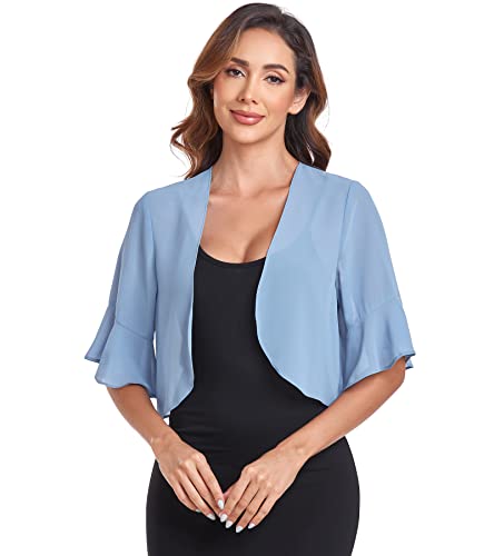 Image of Shrugs for Women Chiffon Bolero Shrug Short Sleeve Open Front Summer Cropped Cardigan for Dresses