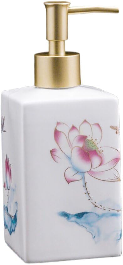Vintage Ceramics Soap Dispenser, Chinese Lotus Dragonfly Hand Painted Aesthetic Bottle Ceramics Hand Soap Dispenser Lotion Bottle for Bathroom Kitchen,Small,