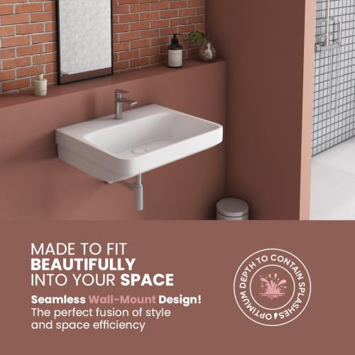 Image of FLY Rectangular Wash Basin for Bathroom | Wall Hung /Wall Mounted Sink | Glossy White Finish | Compact 18 x 14 x 6 Inch Basin for Home, Washroom & Vanity