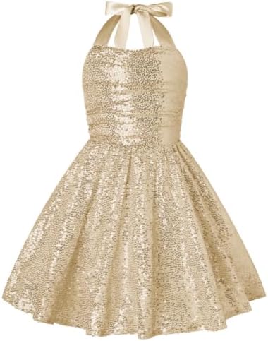 GRACE KARIN Girls Gold Sequin Dress Tween Wedding Party Flower Girl Gown 12