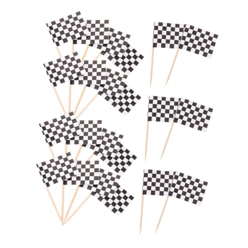 MOLUCKFU 360 piezas Mini Banderas Cuadros Negras y Blancas con Palillos de Madera para Decoración de Cupcakes y Postres Fiestas Temáticas de y Eventos Deportivos