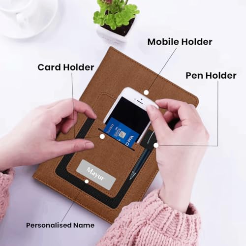 Image of Giftana Personalized Notebook Diary with Pen Gift Set for Men and Women, 2 in 1 Customized Office Diaries A5 Size Notebook, Diwali Gifts, Personalised New Year Corporate Gifts for Employees (Brown 1)