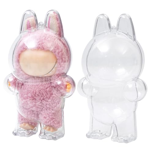 Moruiero Protective Case for LABUBU, Clear Display Case with Keychain, (Doll Excluded, 1PCS Style A Standing)