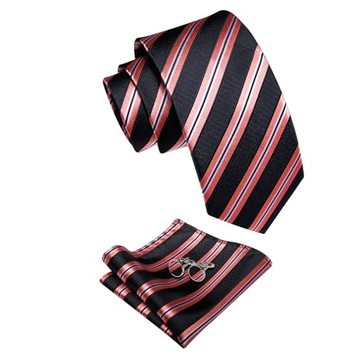Image of YourTies Striped Ties for Men Classic Woven Silk Necktie with Handkerchief Cufflinks Set Formal Business Party Wedding
