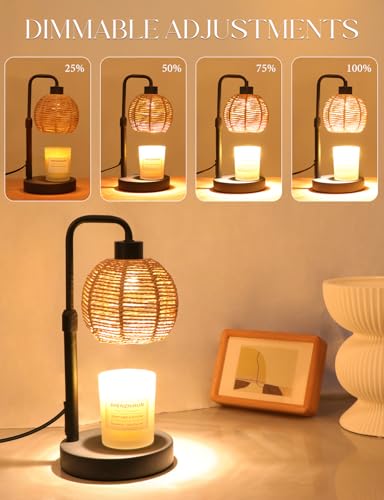 Yohonk Candle Warmer Lamp with Timer Dimmable, Natural Weaving Boho Electric Candle Lamp, Wax Warmer Lamp for Mothers Day Gifts for Mom, House Warming Gifts New Home Decor — view 3