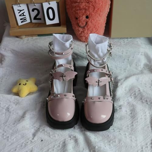 Emo Shoe Platform Y2K Grunge Women Teen Girls Chunky Goth Punk Kawaii Retro Gifts for Daughter Granddaughter Back to School Comfort, Leather Cute 5