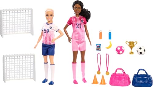 Barbie Métiers Footballeuses Coffret 2 poupées et 15 Accessoires avec poupées Brooklyn Blonde Petite 2 buts 2 Ballons et Plus Encore - vue 2