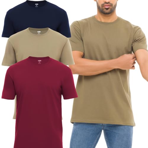 Mens Regular Fit Crew Neck T Shirts Short Sleeve - 100% Cotton Shirts for Men, Plain Casual Tee Shirts 3-Pack