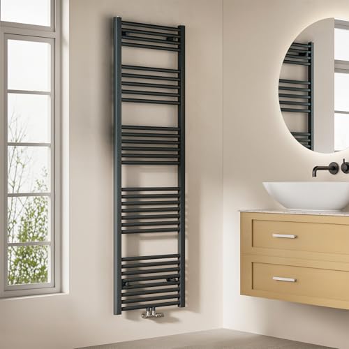 EMKE Radiador de baño, 160 x 50 cm, toallero de conexión Central, radiador de baño, toallero, Toallas, radiador, Toalla, radiador, baño, Toalla, Color Antracita, 654 W