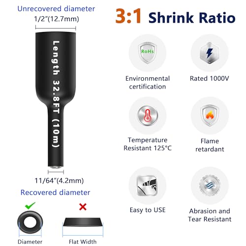 Image of Heat Shrink Tubing 1 /2 inch, 3:1 Ratio Wire Heat Shrink Tube Roll, Dual Wall Adhesive-Lined Waterproof Shrink Wrap Tubing, 33FT Red Industrial and Marine Grade Heat Shrink Wrap