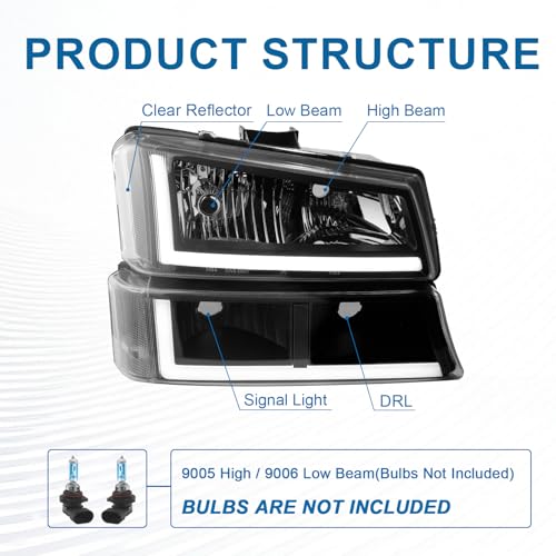 Image of LED DRL Headlights Assembly for 2003-2006 Chevy Silverado