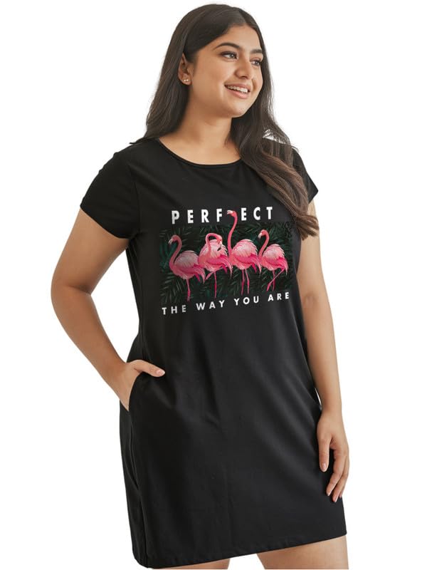 Image of Fflirtygo Women's Cotton Nighty | Printed Knee Length Nighty | Short Sleeve Nighty | Short Nightdress | Long T-Shirt | Regular Fit Night Gown | Nightwear | Sleepwear & Casual Wear Nighty
