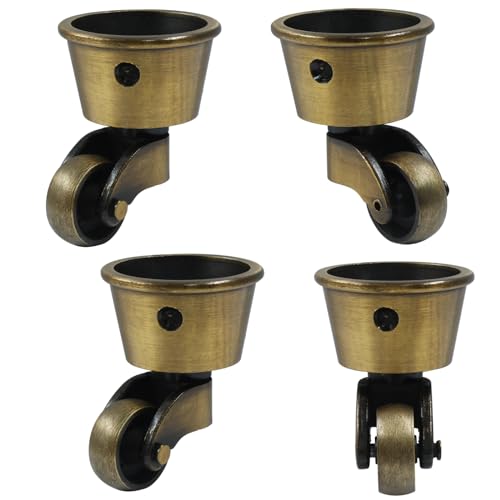 Luomorgo 4 Pack Antique Caster Cups Furniture Swivel Casters Zinc Alloy Round Caster for Cabinet & Patio - Brass Bronze (1-3/4 Inch) - Image 5