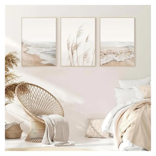 Tableau Déco Nature bord de mer pour salon moderne : triptyque scandinave 50x70cm