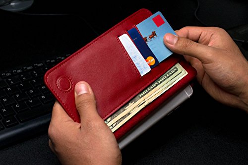Universal Bastex Wallet Case Bi-Fold Red Pu Leather Purse Clutch Style 3 Card Slot 2 Pockets For Money Credit Debit Cards For Samsung Android Phones Iphone 6 Iphone 6S Plus & Iphone 7 Iphone 7 Plus #TOP4