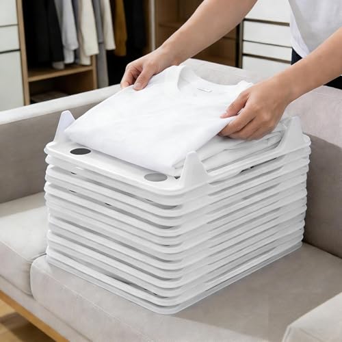 5/10 Pack Stackable Closet Organizer - Interlocking Shirt Folding Boards & Shelf Dividers, Space-Saving Wardrobe for T-Shirts, Jeans, Sweaters, Perfect for Home, Apartment (10, White, 15 * 11.5 inch)
