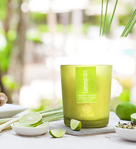 Image of EKAM Lemongrass Votive Soy Wax Scented Candle, 40 Grams, 10 Hours Burn Time| Long Lasting Premium Candles | Ideal for Home Decor | Gifting & Aromatherapy (Pack of 9)