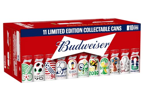 Budweiser - Cerveza Edición Limitada en Latas Coleccionables de Mundiales, Estilo Lager con Doble Fermentación, Refrescante y Amargor Ligero, 4,8% Volumen Alcohol - Pack Latas 10x44 cl