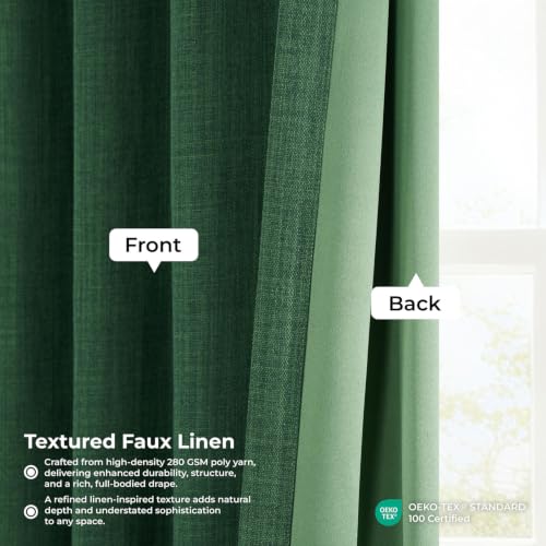 Image of HPD Half Price Drapes - Faux Linen Curtains for Living Room (1 Panel) - 100W X 108L - Extra Wide Textured Room Darkening Curtains for Bedroom 108 Inches Long - Drapes for Home Decor, Key Green