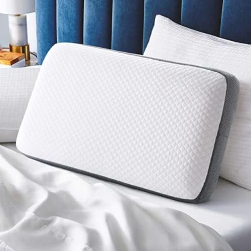 Image of CUSHIO Memory Foam Pillow | Size 24 inchx16 inchx4 inch (Set of 1) Orthopetic & Cervical Pillow for Relieving Neck & Shoulder Pain with Free Pillow Cover (White & Grey)