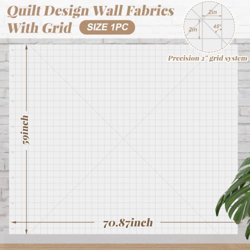 Image of Buryeah 1 Pcs Quilt Design Wall, White, 72 x 60 Inches, 2 in Grid Lines