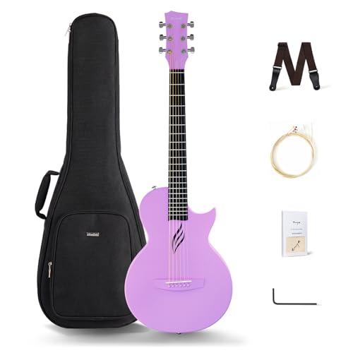 Image of Enya Nova Go Carbon Fiber Travel Acoustic Guitar | 1 /2 Size Lightweight Moisture-Proof Guitara | Adult & Beginner Portable Guitar with Gig Bag & Accessories (Purple)