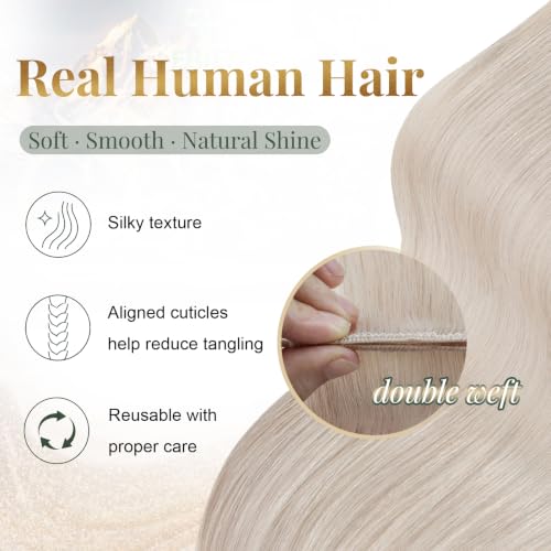 Image of Ugeat Blonde Weft Hair Extensions Human Hair 24 inch Remy Real Hair Sew in Extensions Platinum Blonde Long Hair Extensions Weft For Women 105G