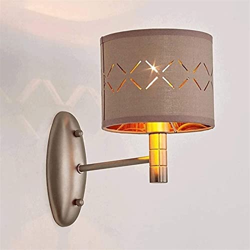 Aplique de pared de tela nórdica y hierro para iluminación de lectura en dormitorio 2