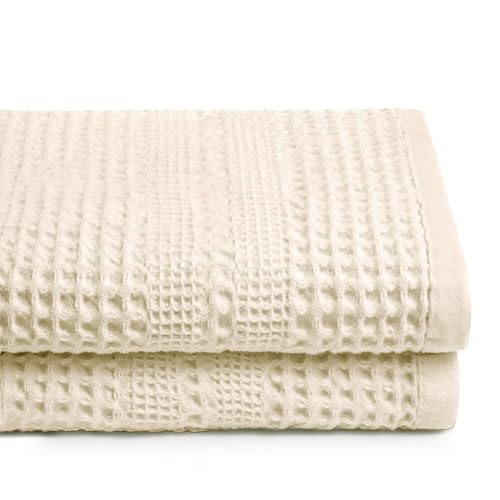 GILDEN TREE Waffle Towels for Bathroom, 100% Cotton Quick Dry Towel, Waffle Bath Towels Large, Absorbent Lightweight Travel Towel, Bath Towels Set of 2, Classic Style (Cream)