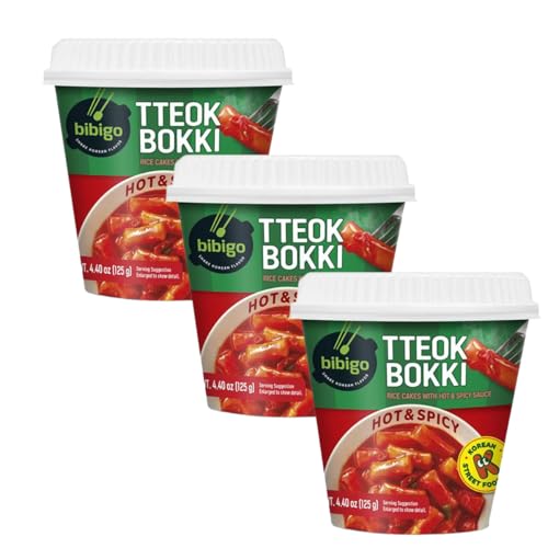 YIJIA | Tteokbokki Cup Hot & Spicy | Bibigo | Pack de 3 x 125g - Disfruta de la Comida Callejera Coreana en Minutos
