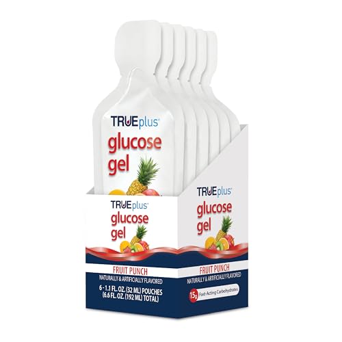 TRUEplus Glucose Gel Pouch Fruit Punch Flavor 15g Fast-Acting Carbohydrates Per Serving Fat Free Gluten Free Boost Energy 6 Pack