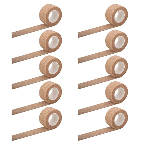 Fvomye 10 rollos de vendas cohesivas de color de la piel, vendaje autoadhesivo de primeros auxilios, deportes, muñeca y tobillo para humanos, perros y caballos (2,5 cm, color de piel) Cover