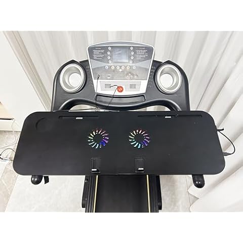 Bamboo Universal Treadmill Cooling Desk,Quiet Cooling Fan with Colored Lights,Ergonomic Platform for Notebooks,Tablets,Laptops,and More,Workstation for Treadmill Handlebars up to 31 inches Cover