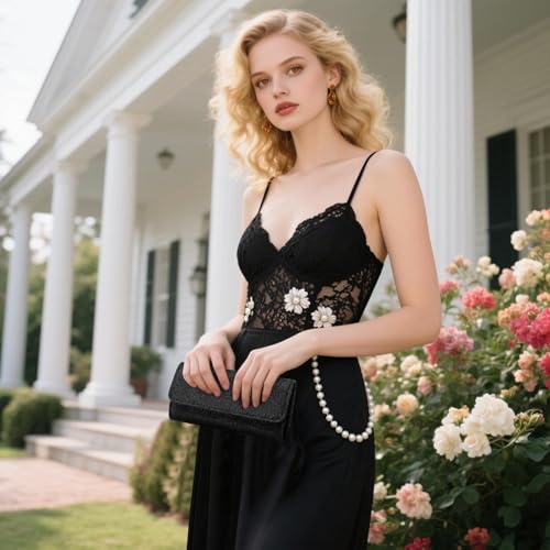 Image of RNIEGA Clutch Purses for Women, Evening Bag with Detachable Chain Ladies Sparkling Party Handbag Wedding Bags