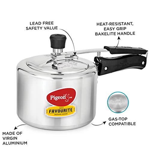 Pigeon by Stovekraft 12091 Favourite Aluminum Induction Base Pressure Cooker with Inner Lid, 3 Litres, Silver view 2