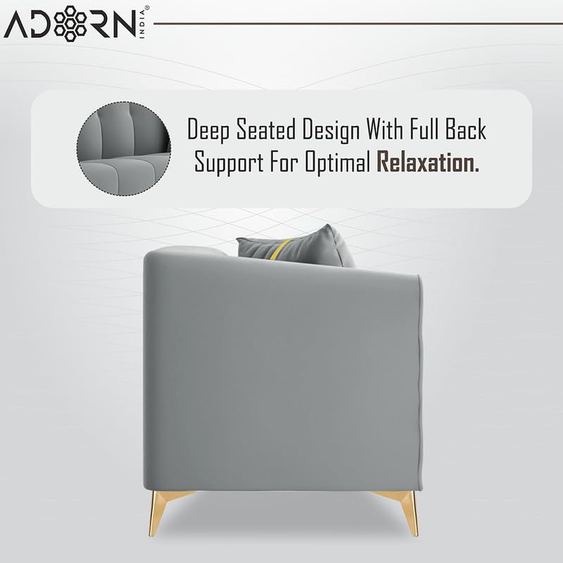 Image of Adorn India Premium Mystic - 3 Years Warranty - 3+2+1 Sofa Set Velvet Suede Fabric - Grey