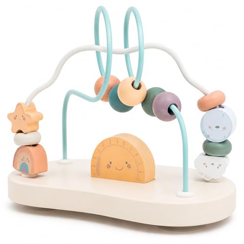 jumini Wooden High Chair Bead Maze Toy | Suction Sensory Toy for High Chair Trays | Montessori Fine Motor Toy | Sustainable Non-Toxic Wood | Cloud Rainbow & Sun | First Birthday Gift | 12+ Months